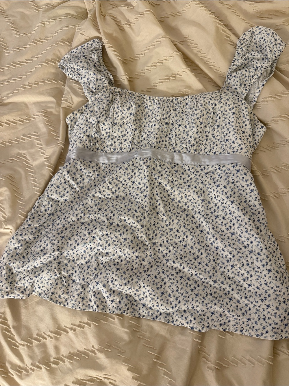 Hollister White Top with Blue Floral Print